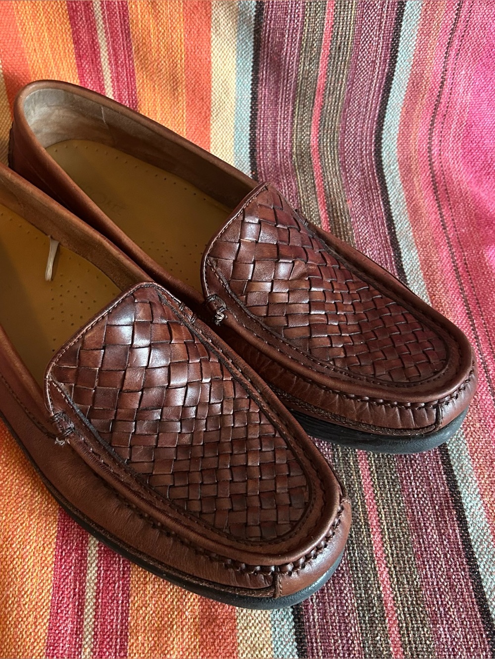 Men’s CHEROKEE Brown Woven Leather Slip-On Loafers Shoes Size 12
